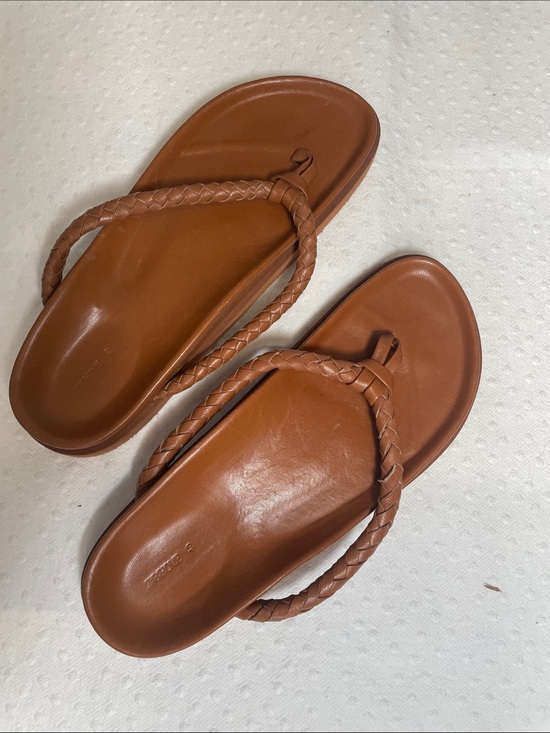 Zara Shoes - ZARA Braided Thong Sandals in Cognac Brown leather NWOT EU40
